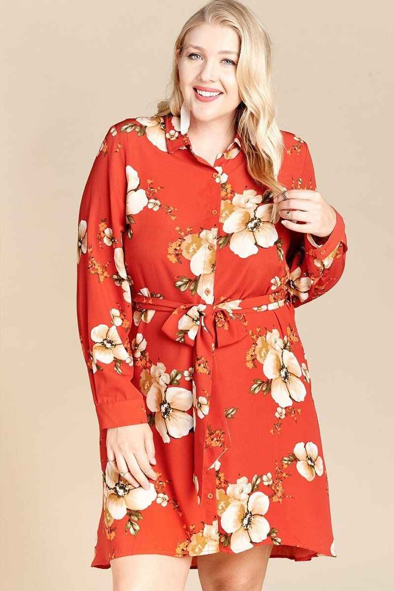 Plus Size Floral Woven Button-down Collared Shirt Dress β Stylish & Comfortable β menβs fashion, stylish and versatile