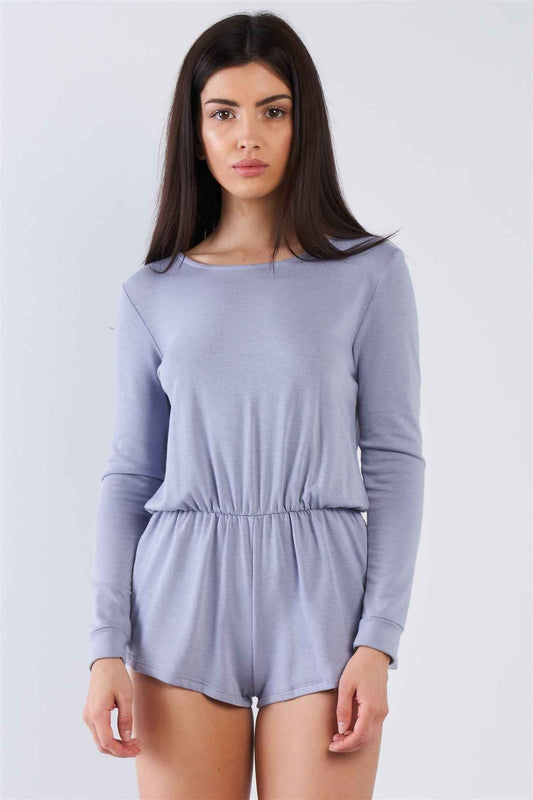 Comfy Tie-back Long Sleeve Romper – blue, fashion, women style