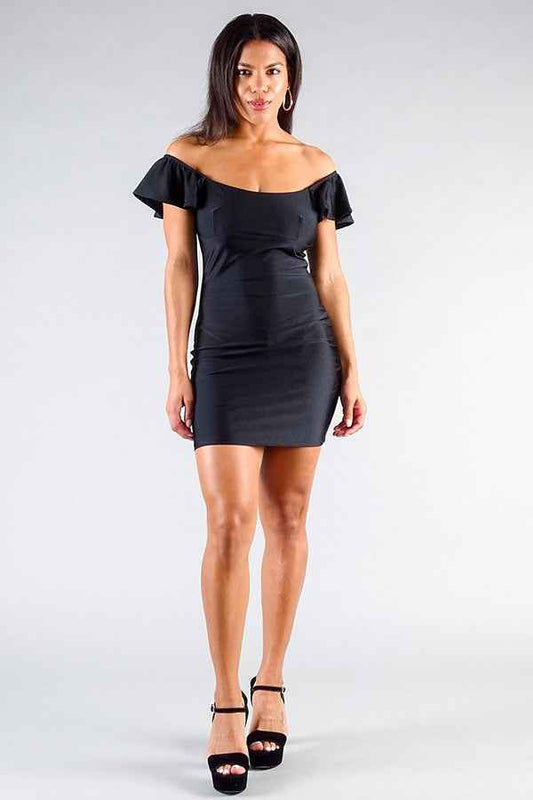 Sale - Convertible Off Shoulder Ruffle Sleeve Bodycon Mini Dress – On Sale Now