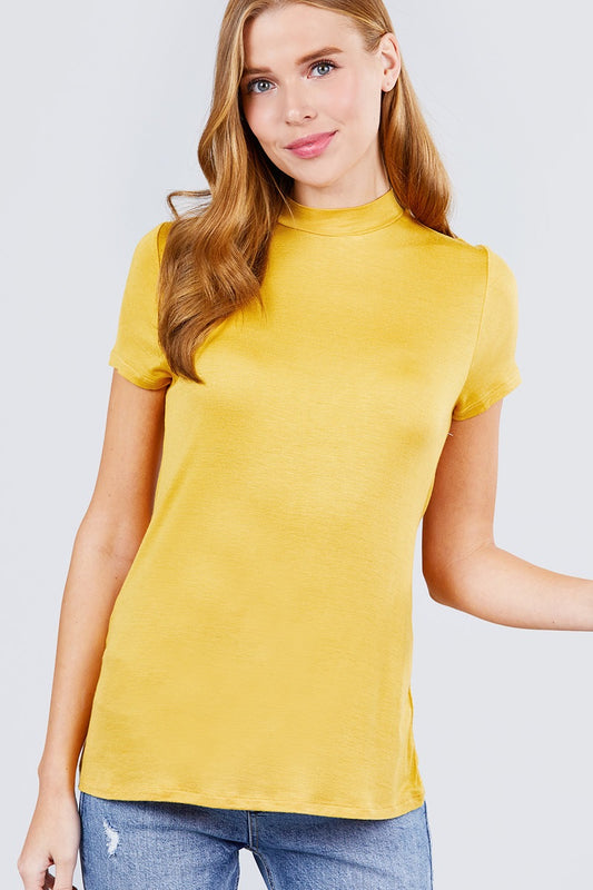Sale - Short Sleeve Mock Neck Rayon Spandex Rib Top – On Sale Now