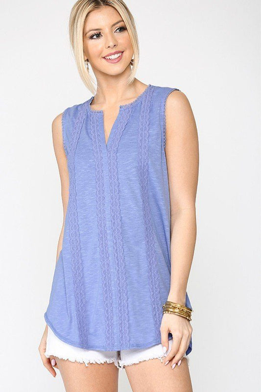 Sale - Sleeveless Lace Trim Tunic Top With Scoop Hem – On Sale Now