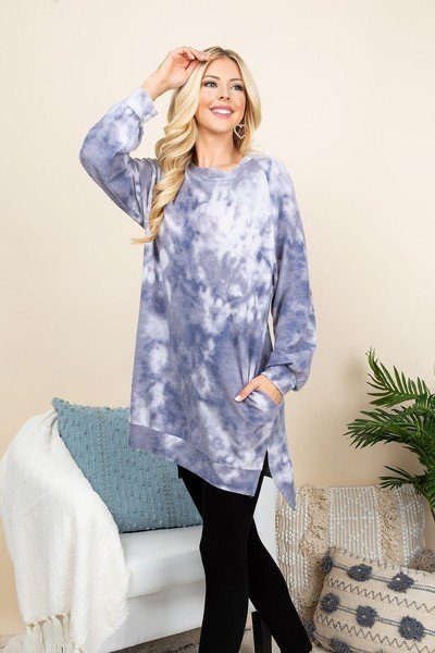 Ultra Cozy Tie Dye French Terry Brush Oversize Casual Pullover-Product Type | Naughty Smile Fashion