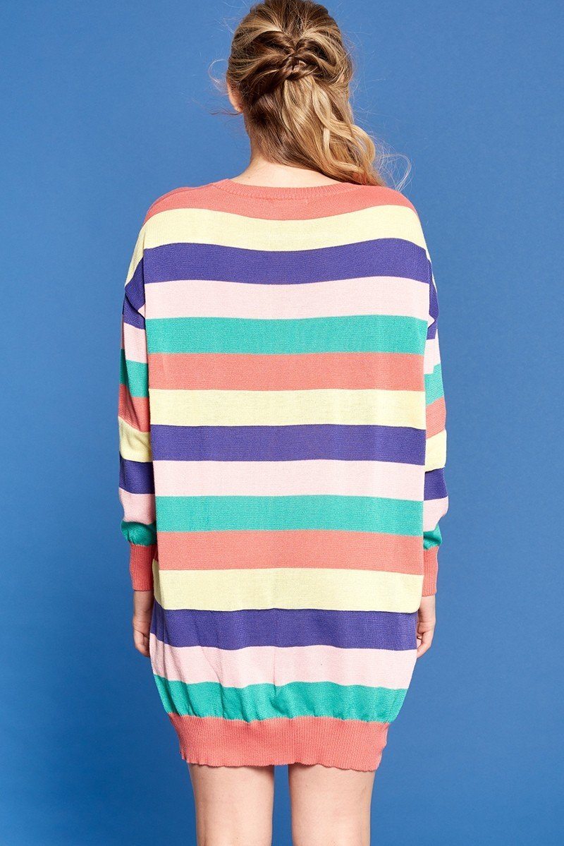 Multi-colored Striped Knit Sweater Dress-Product Type | Naughty Smile Fashion