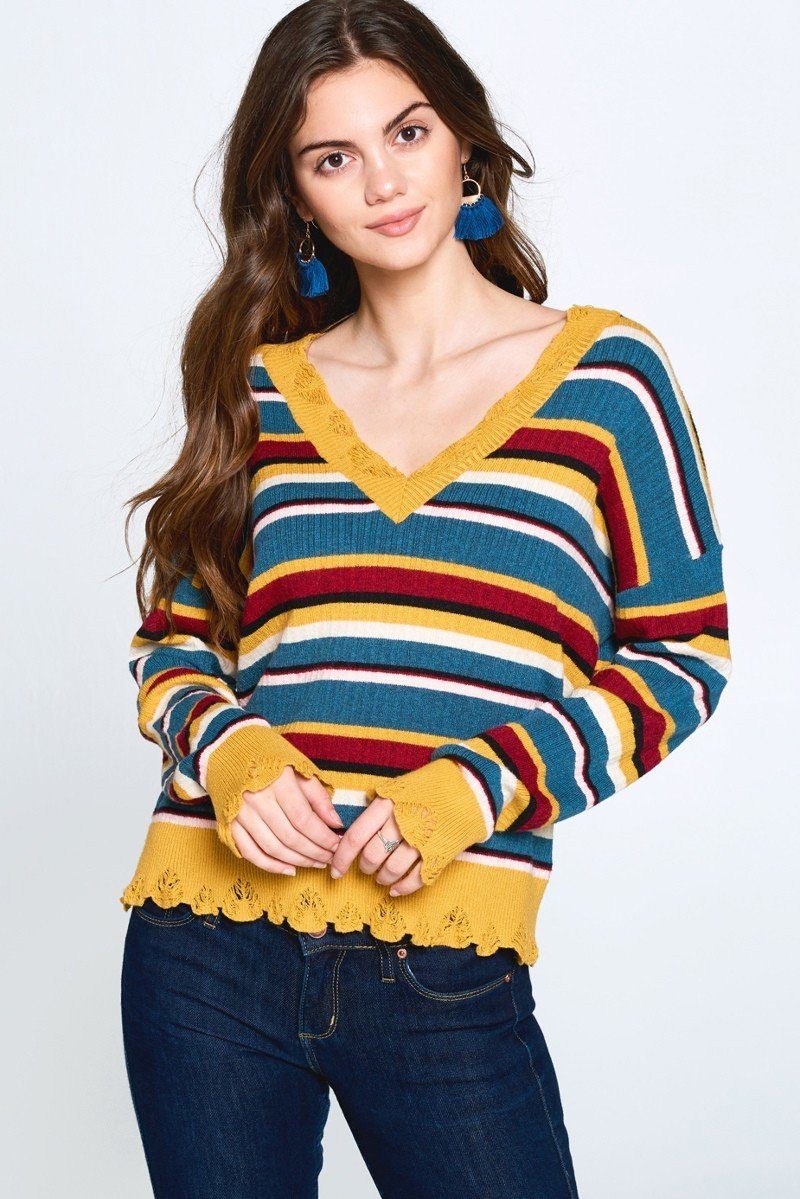 Multi-colored Variegated Striped Knit Sweater-Product Type | Naughty Smile Fashion