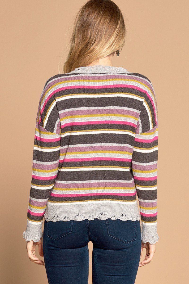 Multi-colored Variegated Striped Knit Sweater-Product Type | Naughty Smile Fashion