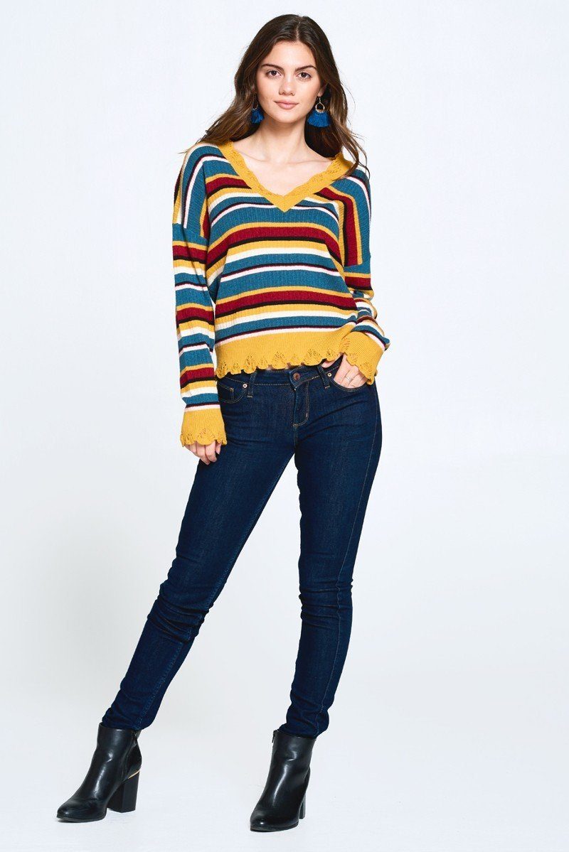 Multi-colored Variegated Striped Knit Sweater-Product Type | Naughty Smile Fashion