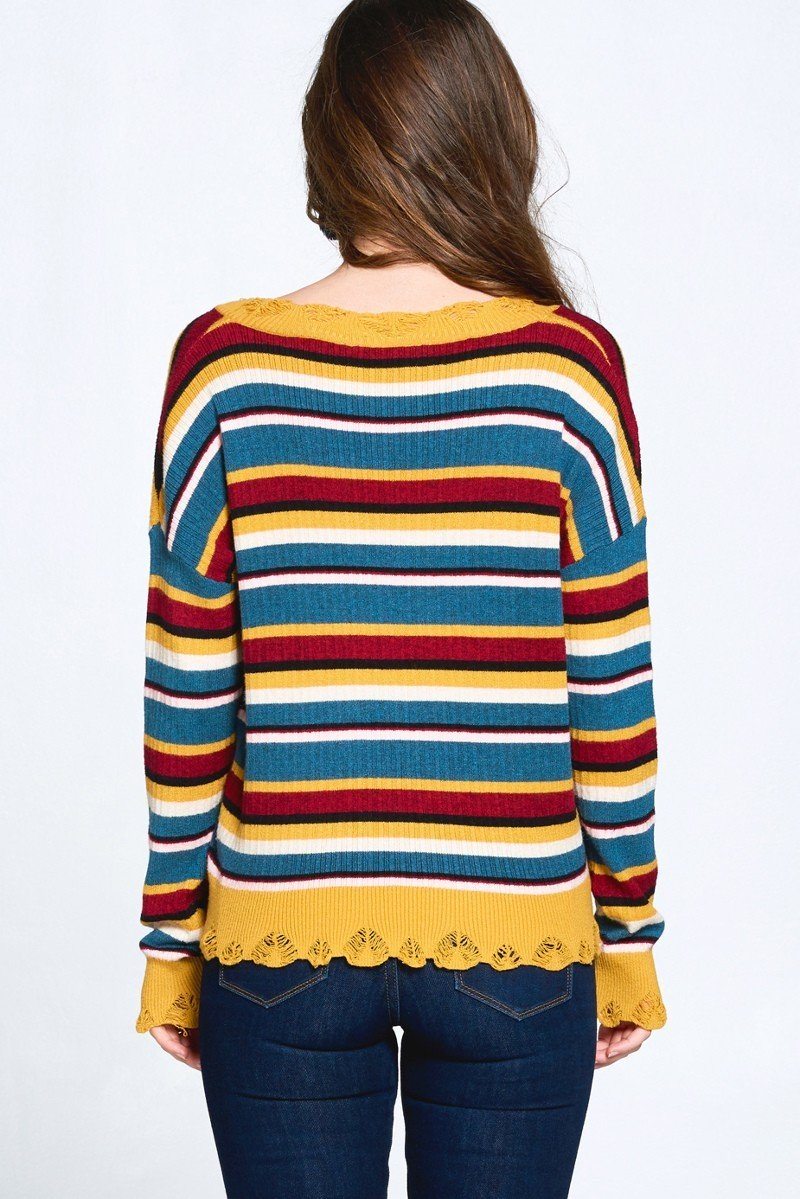 Multi-colored Variegated Striped Knit Sweater-Product Type | Naughty Smile Fashion