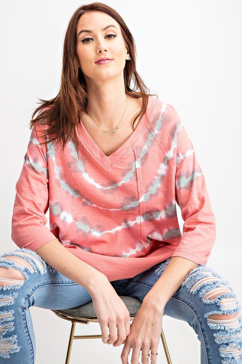 3/4 Sleeves Special Washed Boxy Cotton Slub Top-Product Type | Naughty Smile Fashion