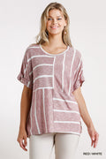 Horizontal And Vertical Striped Short Folded Sleeve Top With High Low Hem-Product Type | Naughty Smile Fashion