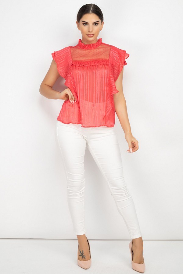 Short Sleeve Ruffle Shadow Top-Product Type | Naughty Smile Fashion