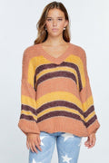V-neck Cozy Thick Knit Stripe Pullover Sweater-Product Type | Naughty Smile Fashion