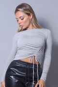 Long Sleeve Round Neck Side Ruched Top-Product Type | Naughty Smile Fashion