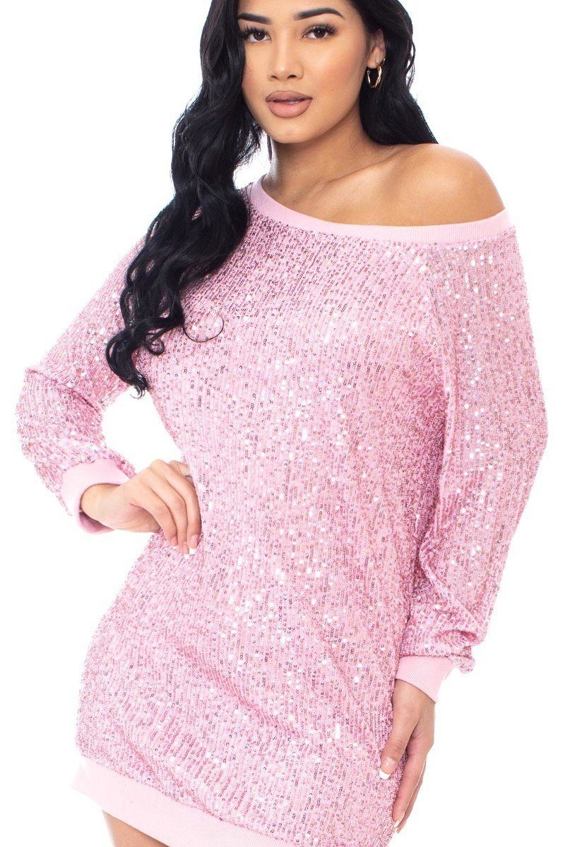 Sequin Wide Neck Boxy Mini Dress-Product Type | Naughty Smile Fashion