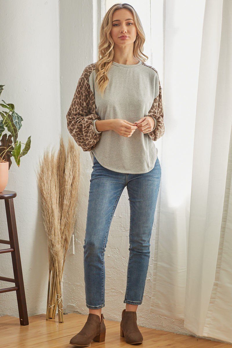 Leopard Solid Long Sleeve Top-Product Type | Naughty Smile Fashion