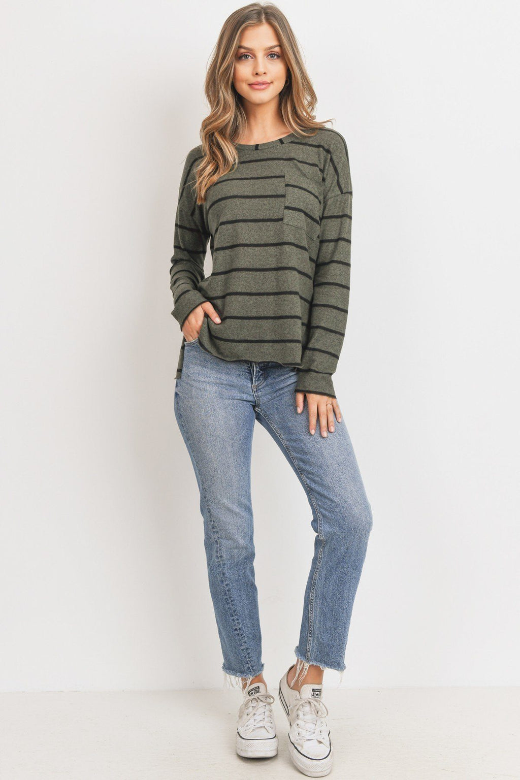 Striped Front Pocket Round Collar-Product Type | Naughty Smile Fashion