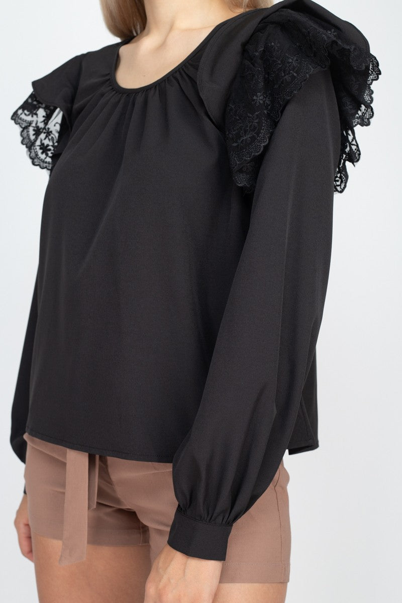 Balloon Sleeve Lace Ruffle Top-Product Type | Naughty Smile Fashion