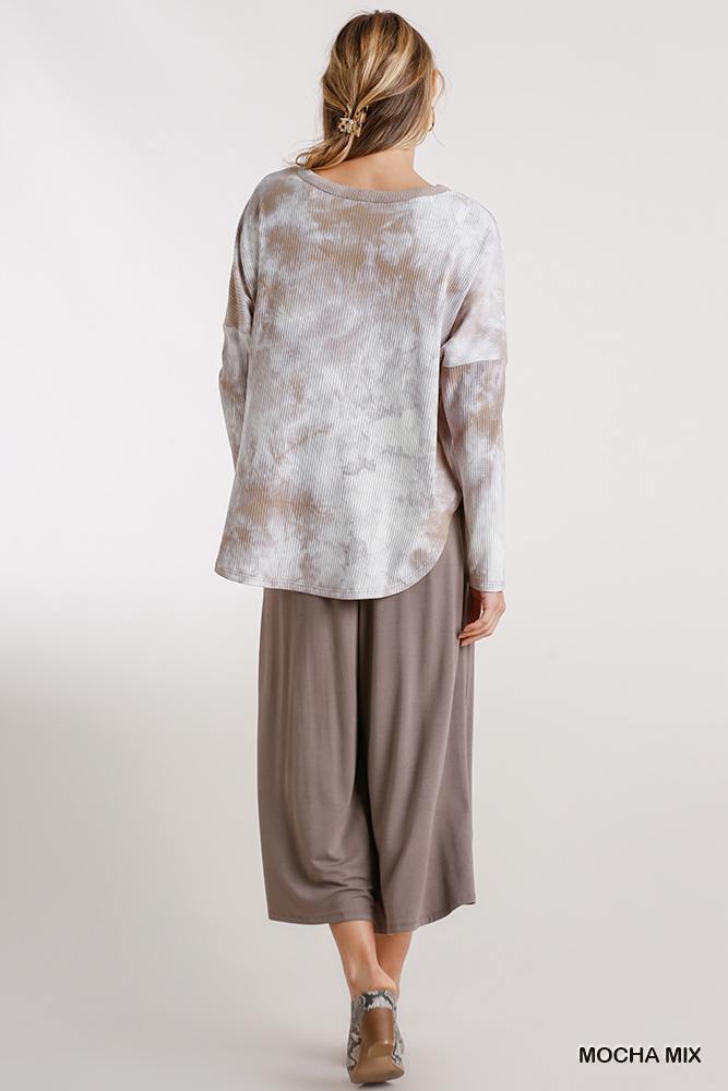 Tie Dye Round Neck Ribbed Button Front Top With Round Hem-Product Type | Naughty Smile Fashion