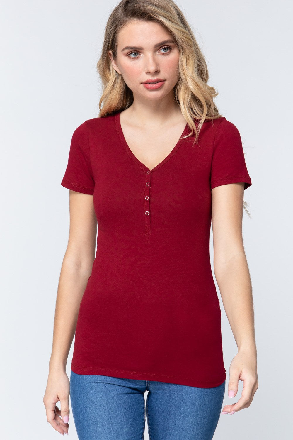 Short Slv V-neck Henley Knit Top-Product Type | Naughty Smile Fashion