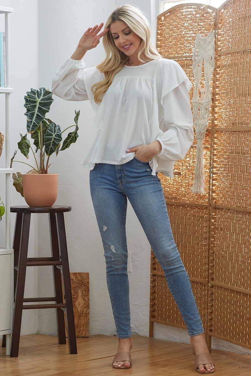 Draped Ruffle Longsleeve Top-Product Type | Naughty Smile Fashion