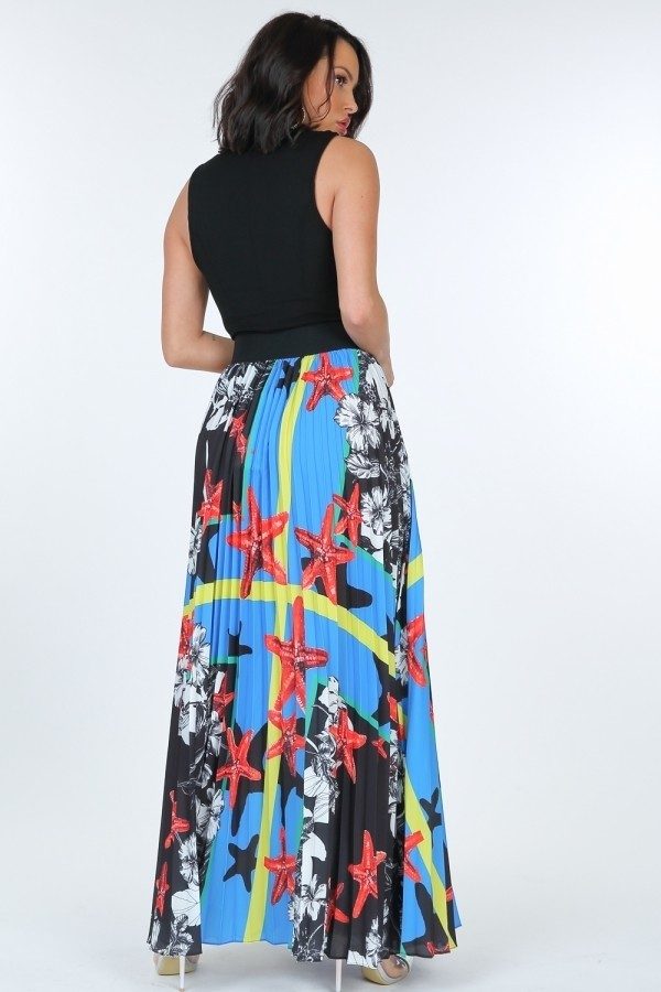 Pleated Print Maxi Skirt With Leather Waist Band-Product Type | Naughty Smile Fashion