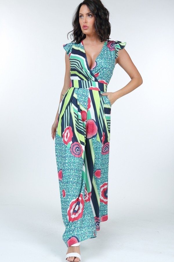 Ruffle Sleeve Surplice Jumpsuit-Product Type | Naughty Smile Fashion