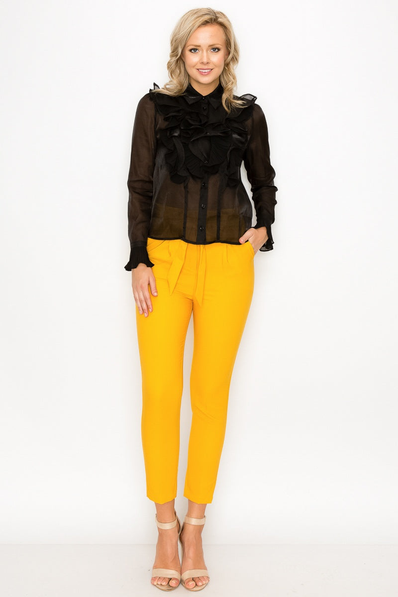 Ruffle Trim Long Sleeve Blouse-Product Type | Naughty Smile Fashion