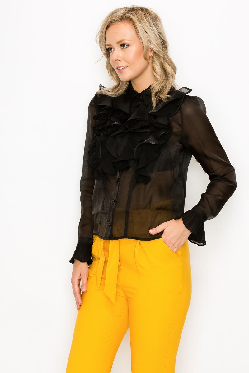 Ruffle Trim Long Sleeve Blouse-Product Type | Naughty Smile Fashion