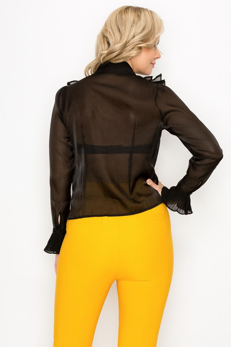 Ruffle Trim Long Sleeve Blouse-Product Type | Naughty Smile Fashion