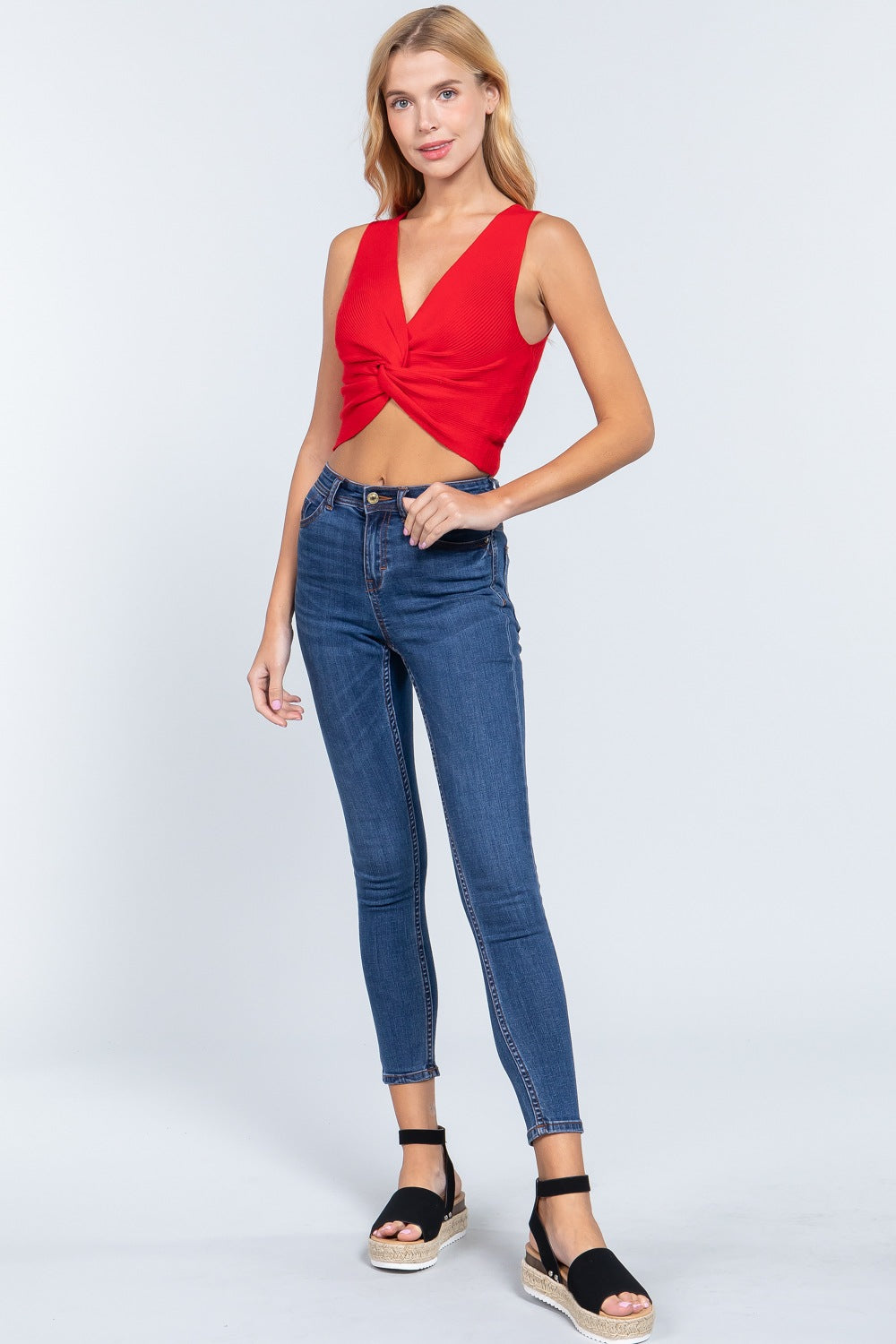 Sleeveless V-neck Twist Knot Knit Top-Product Type | Naughty Smile Fashion