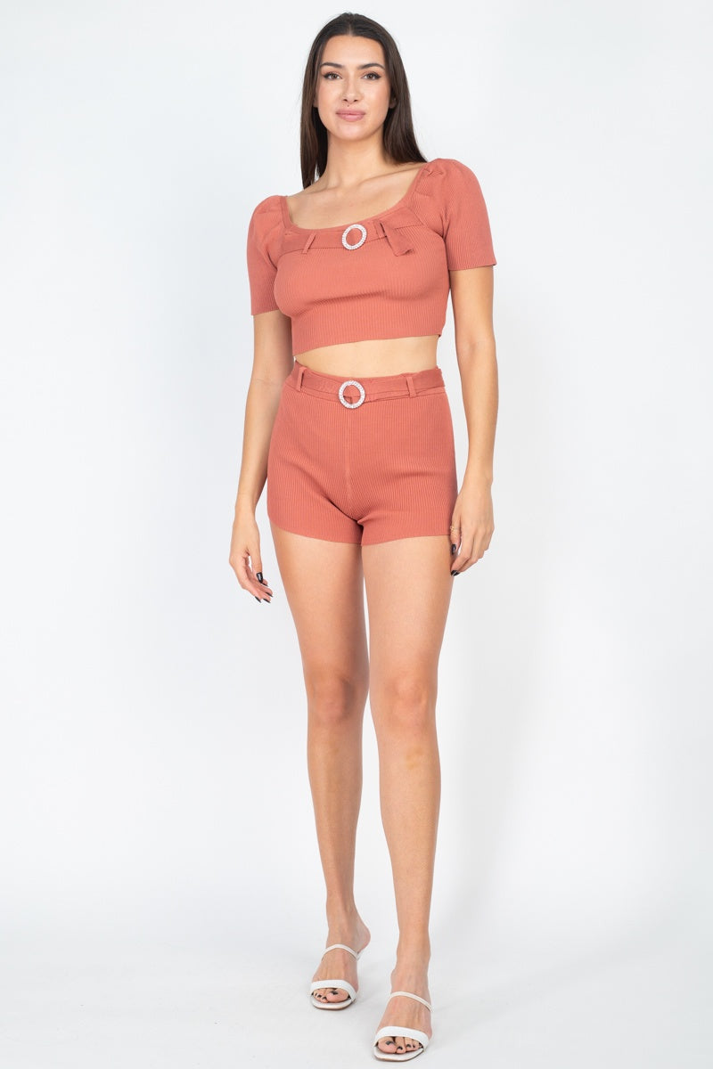Scoop Neck Crop Top And Ribbed Shorts-Product Type | Naughty Smile Fashion