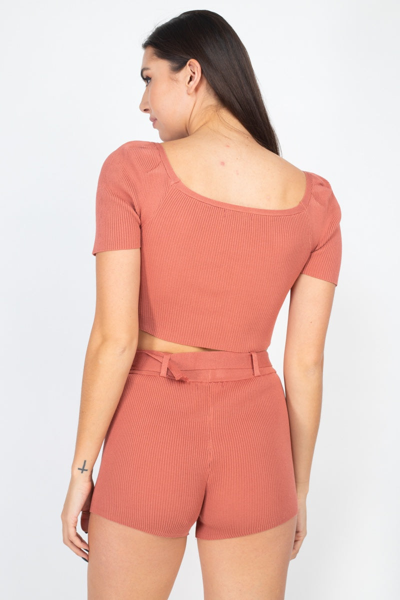 Scoop Neck Crop Top And Ribbed Shorts-Product Type | Naughty Smile Fashion