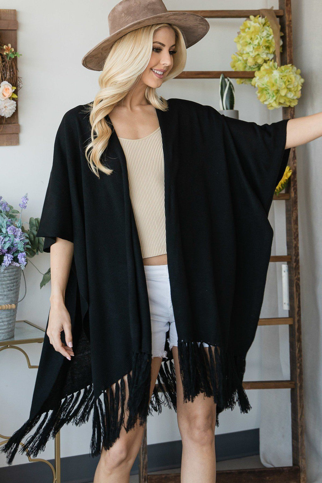 Draped Poncho Cardigan With String Detail-Product Type | Naughty Smile Fashion