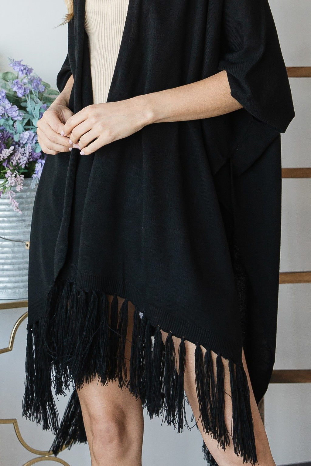 Draped Poncho Cardigan With String Detail-Product Type | Naughty Smile Fashion