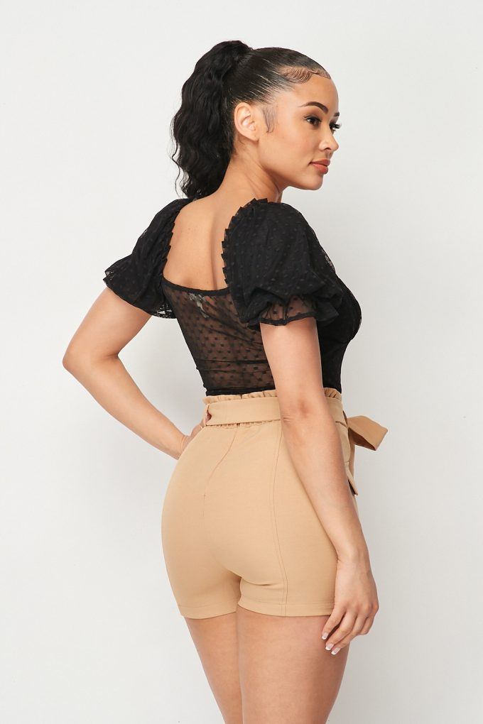 Luxe Polkadot Stretch Mesh Puff Sleeve Bodysuit-Product Type | Naughty Smile Fashion