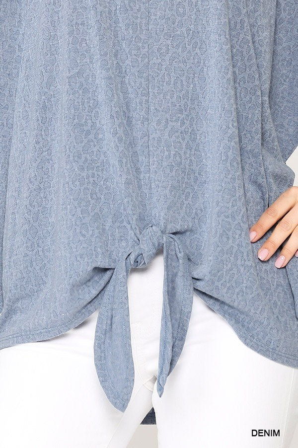 Leopard Jacquard Knit Jersey Top With Front Tie, Ruffled Sleeve-Product Type | Naughty Smile Fashion