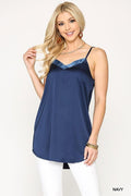 Velvet Mixed Adjustable Strap Round Hem Camisole-Product Type | Naughty Smile Fashion