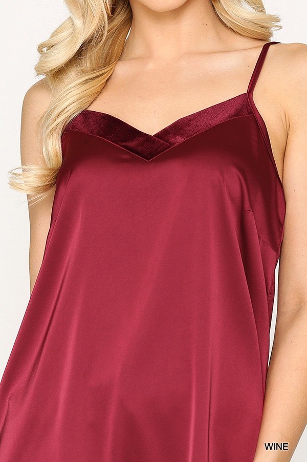 Velvet Mixed Adjustable Strap Round Hem Camisole-Product Type | Naughty Smile Fashion