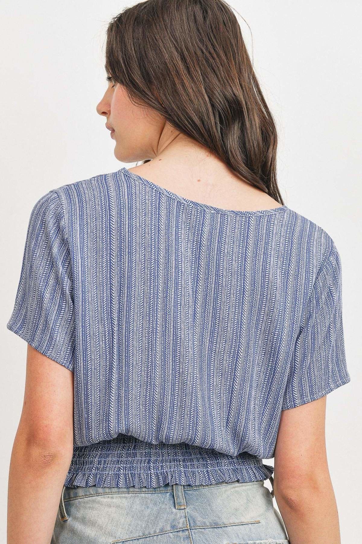Woven Printed Crinkle Gauze Waist Smocking Short Sleeve Top-Product Type | Naughty Smile Fashion