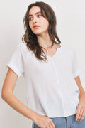 Waffle Raw Edge V-neck Rolled Up Short Sleeves Top-Product Type | Naughty Smile Fashion