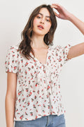 Front Tie Floral Waffle Top-Product Type | Naughty Smile Fashion