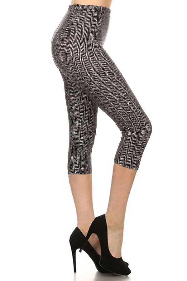 Chevron Print, High Waisted Capri Leggings-Product Type | Naughty Smile Fashion