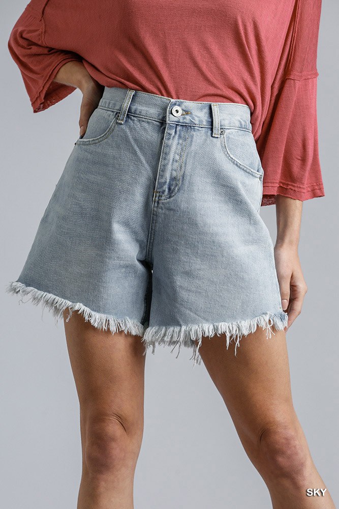 High Rise Denim Shorts With Raw Hem-Product Type | Naughty Smile Fashion