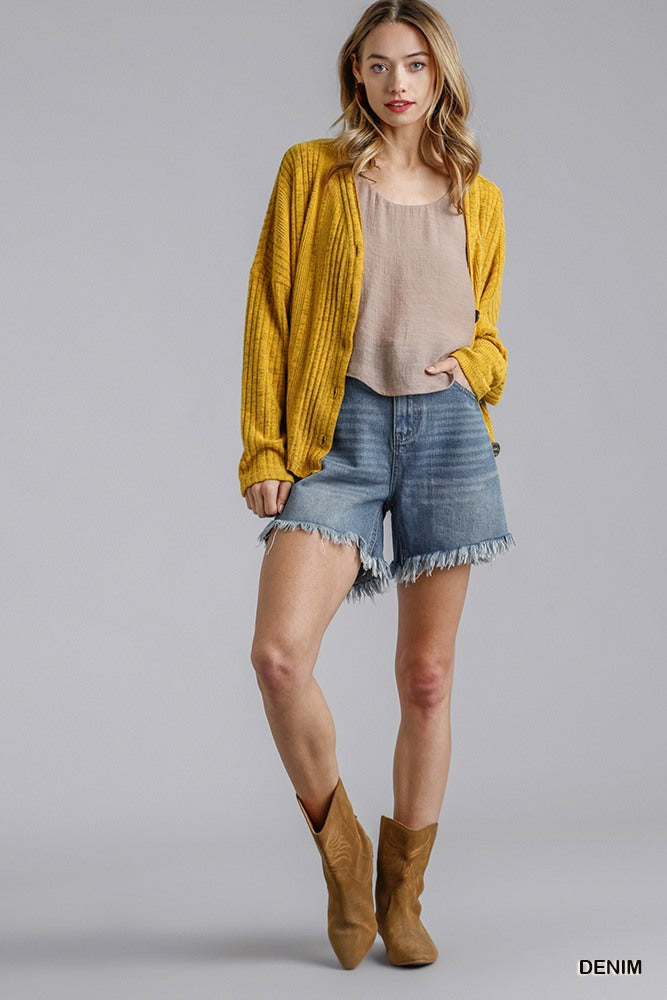 High Rise Denim Shorts With Raw Hem-Product Type | Naughty Smile Fashion