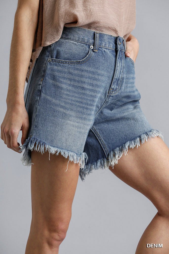 High Rise Denim Shorts With Raw Hem-Product Type | Naughty Smile Fashion