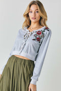 Floral Embroidered Cropped Sweatshirt-Product Type | Naughty Smile Fashion