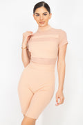 Stripe Mesh Mock Neck Biker Romper-Product Type | Naughty Smile Fashion