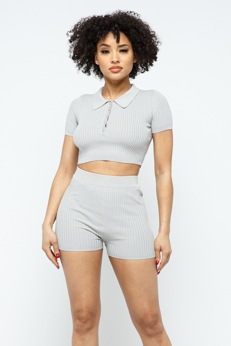 Collar Crop Top + Shorts Set-Product Type | Naughty Smile Fashion