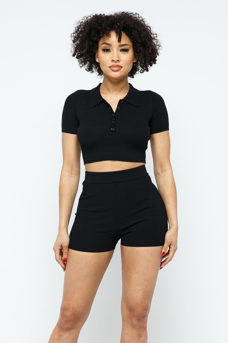 Collar Crop Top + Shorts Set-Product Type | Naughty Smile Fashion