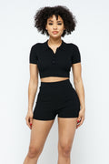 Collar Crop Top + Shorts Set-Product Type | Naughty Smile Fashion