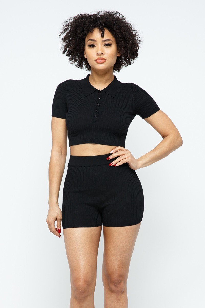 Collar Crop Top + Shorts Set-Product Type | Naughty Smile Fashion